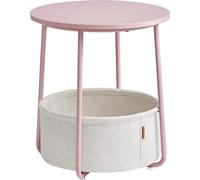 VASAGLE: Mesa auxiliar redonda, pequeña, mesa de centro, pequeña mesa para el salón, con cesta de tela, espacio de almacenamiento para salón y dormitorio
