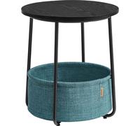 VASAGLE, mesa auxiliar redonda, pequeña mesa, mesa de centro pequeña, mesa de salón con cesta de tela, mueble de almacenamiento para sala de estar, dormitorio, mesita de noche moderna