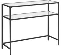 VASAGLE, mesa consola, mesa auxiliar con 2 estantes, 100 x 35 x 80 cm, cristal templado, superficie de apoyo, estructura de metal, patas ajustables