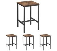 VASAGLE Mesa de Bar, Mesa Alta Cuadrada, Marco de Acero Resistente, 60 x 60 x 92 cm, FÁcil de Montar, para Sala de Estar, Cocina, Estilo Industrial, MarrÓn RÚstico y Negro LBT25X (Paquete de 4)