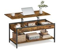 VASAGLE Mesa de Centro Elevable, Mesa de Salón, 50 x 100 cm | Con Almacenamiento Abierto y Compartimentos Ocultos, Marrón Rústico, Colección BARNET LCT261KD02