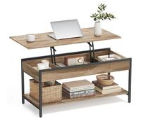 VASAGLE Mesa de Centro Elevable, Mesa de Salón, 50 x 100 cm | Con Almacenamiento Abierto y Compartimentos Ocultos, Marrón Haya, Colección BARNET LCT261LB02