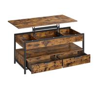 VASAGLE Mesa de Centro Elevable, Mesa de Salón, con Cajones de Almacenamiento, Compartimentos Ocultos y Estante Abierto, Marrón Rústico y Negro Tinta/Gris Ahumado y Negro Tinta Gris Ahumado y Negro Ti