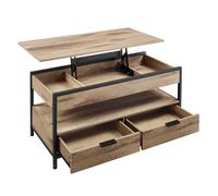 VASAGLE Mesa de Centro Elevable Mesa de Salón, con Cajones de Almacenamiento,compartimentosOcultos y Estante Abierto, MarrónCamello y Negro Tinta