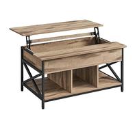 VASAGLE Mesa de Centro, Mesa de Café con Tablero Elevable, para Dormitorio, con Espacio Abierto y Oculto, Barras en Forma de X, 60 x 100 x (48-62) cm, Marrón Roble y Negro LCT205K50