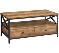 VASAGLE, mesa de centro, mesa para sala de estar, con 2 cajones y superficie de almacenamiento abierta, estructura de acero en forma de X, 100 x 55 x 45 cm, estilo industrial