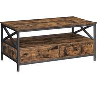 VASAGLE, mesa de centro, mesa para sala de estar con cajones, 100 x 55 x 45 cm, mesa auxiliar para sofá, ideal para la sala de estar, con estructura en forma de X, estante abierto