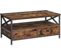 VASAGLE, mesa de centro, mesa para sala de estar con cajones, 100 x 55 x 45 cm, mesa de centro para sala de estar, estructura en forma de X, estante abierto, diseño industrial