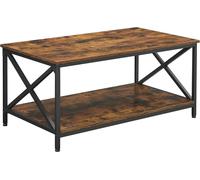 VASAGLE, mesa de centro para sala de estar, mesa auxiliar con estructura en forma de X, con marco de acero y estantes, 100 x 55 x 45 cm, diseño industrial, estilo rústico