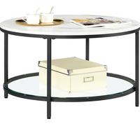 VASAGLE: Mesa de centro para sala de estar, mesa auxiliar para sofá, con superficie de vidrio, amplio espacio de almacenamiento, montaje sencillo, estilo moderno, 80 x 44,5 cm