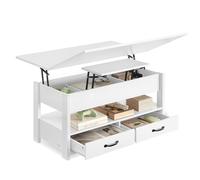 VASAGLE Mesa de Centro, Regulable en Altura, con Pistón de Gas, 2 Cajones y 3 Compartimentos Bajo el Tablero, Mesa de Café con 1 Compartimento Abierto, para Salón o Estudio, Blanco Nieve LCT254W02