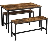VASAGLE, mesa de comedor, juego de mesa de cocina, 110 x 70 x 75 cm, con 2 bancos de 97 x 30 x 50 cm cada uno, estructura de metal, ideal para cocina, salón, comedor, diseño industrial
