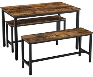 VASAGLE, mesa de comedor, juego de mesa de cocina, 110 x 70 x 75 cm, con 2 bancos de 97 x 30 x 50 cm cada uno, estructura de metal, ideal para cocina, salón, comedor, diseño industrial