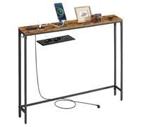 VASAGLE Mesa de Consola con Regleta, 100 x 15 x 80 cm | Mesa Auxiliar, Montaje Fácil, para Entrada, Salón, Marrón Rústico y Negro Mate, Colección BARNET LNT079K02