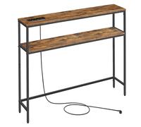 VASAGLE Mesa de Consola de 2 Niveles con Enchufe, Mesa Auxiliar con 2 Estantes, 20 x 100 x 80 cm, para Sala de Estar, Pasillo, Recibidor, Marrón Rústico y Negro Tinta Marrón Rústico y Negro Tinta