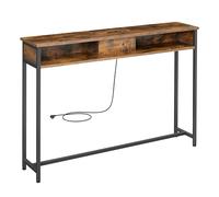 VASAGLE Mesa de Consola Delgada con Multienchufe, 2 Compartimentos | Mesa de Sofá, 25 x 120 x 81.1 cm, Carga Oculta, Ahorro de Espacio, Entrada, Salón, Marrón Rústico, Colección BARNET LNT111K01