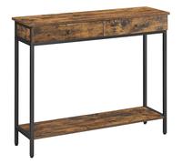 VASAGLE Mesa de Consola, Mesa de Entrada, Mesa de Centro con 2 cajones, Marco de Acero, Estable, para Pasillo, Dormitorio, Sala de Estar, Estilo Industrial, marrón rústico y Negro