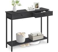 VASAGLE Mesa de Consola, Mesa de Entrada, Mesa de Sofá con 2 Cajones, Marco de Acero, Estable, para Pasillo, Dormitorio, Salón, Estilo Industrial, Gris Carbón y Negro Tinta/Marrón Camello y Negro