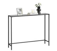 VASAGLE Mesa de Consola, Tablero de Vidrio Templado, Marco de Metal | Extremo del Sofá, Patas Ajustables, para Salón, Entrada, Pasillo, Negro Tinta y Gris Pizarra, Colección BARIS LGT132B01