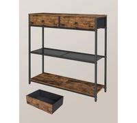 VASAGLE Mesa de Entrada Estrecha, con 2 Cajones de Tela, Mesa de Consola de 3 Niveles, 24 x 76 x 80 cm, para Entrada, Sala de Estar, Marrón Rústico y Negro Tinta/Blanco Mármol y Negro Tinta Marrón Rús