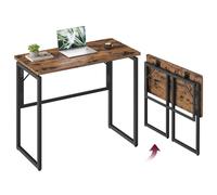 VASAGLE Mesa Plegable, Escritorio Plegable, Tablero de una Pieza, Bordes Redondeados, para Dormitorio, Balcón o Camping, Fácil Montaje, 80 x 40 cm, Marrón Rústico LWD151KD01