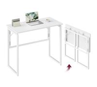 VASAGLE Mesa Plegable, Tablero de una Pieza, 80 x 40 cm | Escritorio Plegable, Bordes Redondeados, Fácil Montaje, Blanco, Colección BARNET LWD151WF01