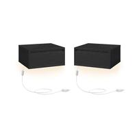 VASAGLE Mesita de Noche Colgante, Juego de 2, con Cajón, 35 x 40 x 19 cm | Estante de Pared, Luz con 3 Pantallas, Sala de Estar, Dormitorio, Negro Ébano, Colección KAILYN LET854B01