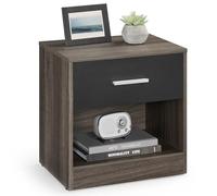 VASAGLE Mesita de Noche con Cajón, Asa, Compartimento Abierto | Mesa Auxiliar, para Dormitorio, Salón, Marrón Castaño y Negro Tinta, Colección CUSTOS LET619K74