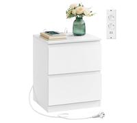 VASAGLE KAILYN Colección - Juego de 2, Mesita de Noche con Regleta de Enchufes, Mesa Auxiliar, 2 Cajones, 2 Tomas AC, 2 Puertos USB-A, Salón, Dormitorio, Blanco Nube LET821W02