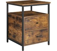 VASAGLE, mesita de noche, mesa auxiliar, 45 x 45 x 60 cm, con estante abierto, 2 cajones, ideal para salón o dormitorio, diseño rústico en color marrón y