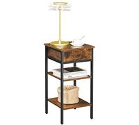 VASAGLE Mesita de Noche, Mesa Auxiliar Alta con un Cajón y 2 Estantes, un Estante Ajustable, Ahorro de Espacio, Pies Ajustables, Estilo Industrial, Marrón Rústico y Negro Tinto LET502B01