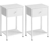 VASAGLE, mesita de noche, mesa auxiliar con cajón de tela, mesita de noche de 61 cm de altura, con espacio de almacenamiento, para sala de estar, dormitorio, color blanco, modelo LGS221W14