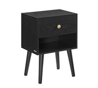 VASAGLE Mesita de Noche, Mesa Auxiliar con Cajón y Compartimento de Almacenamiento Abierto, Patas de Madera, Mesa de Centro para Sala de Estar, Dormitorio, Sofá, Negro Ébano LET655B56