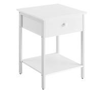 VASAGLE Mesita de Noche, Mesa Auxiliar con Cajón y Estante, 40 x 40 x 55 cm, para Dormitorio, Salón, Fácil de Montar, Marco de Acero, Diseño Moderno, Blanco Mate LET055W14