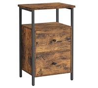VASAGLE Mesita de Noche, Mesa Auxiliar, Extremo del Sofá con 2 Cajones, para Dormitorio, Sala de Estar, Estilo Industrial, Marrón Rústico y Negro LET521B01