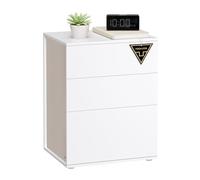 VASAGLE Mesita de Noche, Montaje Súper Rápido Sin Herramientas Toolless, Mesa Auxiliar con 3 Cajones, Moderna, Dormitorio, Sala de Estar, Blanco Mate y Beige Capuchino LET778W01