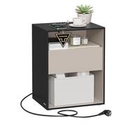 VASAGLE Mesita de Noche, Snapsemble Montaje Rápido, 3 Niveles | Mesa Baja con Estantes Abiertos y 1 Cajón, para Dormitorio y Salón, 45 x 35 x 58 cm, Negro y Beige, Colección KADIN LET777B04