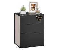 VASAGLE Mesita de Noche, Montaje Súper Rápido Sin Herramientas Toolless, Juego de 2, Mesa Auxiliar con 3 Cajones, Moderna, Dormitorio, Sala de Estar, Negro Tinta y Beige Capuchino LET779B01