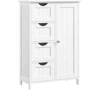 VASAGLE, mueble aparador, armario para baño, mueble auxiliar de madera, cómoda con 4 cajones, armario con puerta, estante ajustable, ideal para sala de estar, cocina o pasillo
