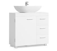 VASAGLE Mueble Bajo Lavabo, Armario de Baño, 3 Cajones, 70 x 30 x 64 cm | 2 Compartimentos Detrás de la Puerta, con Pies, Blanco Nube, Colección CUSTOS BBK504W01