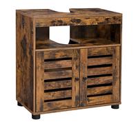 VASAGLE Mueble bajo Lavabo, Mueble de baño, Armario de Almacenamiento, 60 x 30 x 63 cm, con 2 Puertas persianas, Tabla Ajustable, Marrón Rústico