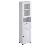 VASAGLE Mueble Baño, Armario Baño, Armario Alto, Compartimento Abierto, Puerta de Cristal, Estrecho, con Patas, Estantes Regulables en Altura, Ahorro de Espacio, Blanco Arce/Blanco Nube White maple