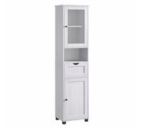 VASAGLE Mueble Baño, Armario Baño, Armario Alto, Compartimento Abierto, Puerta de Cristal, Estrecho, con Patas, Estantes Regulables en Altura, Ahorro de Espacio, Blanco Arce/Blanco Nube Blanco Nube