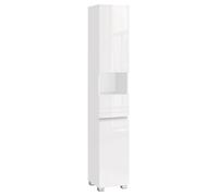 VASAGLE Mueble de Baño, Armario de Baño, Unidad de Almacenamiento de Baño, con un Cajón, Estantería, Compartimientos, Estantes Regulables, 30 x 30 x 170 cm, Blanco/Gris Mística/ Negro Tinta