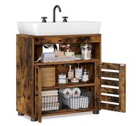VASAGLE Mueble de Lavabo, con 2 Puertas de Persiana, 60 x 30 x 63 cm | Mueble de Baño, Apto para Lavabos sin Pedestal, Tablero Ajustable, Marrón Rústico, Colección HANIS BBK04BXV1