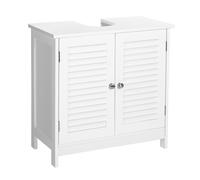 VASAGLE Mueble de Lavabo, Mueble de Baño, Armario de Almacenamiento, 60 x 30 x 60 cm, con 2 Puertas de Persiana, Tablero Ajustable, Manijas, Estilo Nórdico Escandinavo, Blanco Mate