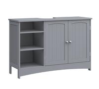 VASAGLE Mueble de Lavabo, Mueble de Baño, Mueble Bajo Lavabo, Extra Largo, 30 x 90 x 60 cm, 2 Puertas, Compartimentos Abiertos, Estantes Regulables en Altura, Gris Paloma
