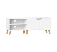 VASAGLE - Mueble de TV con 2 Puertas, Soporte para TV con estantes Ajustables, Longitud 140 cm, para televisores de 65 Pulgadas, salón, Comedor, Dormitorio, Marrón/Blanco/Roble Natural y Blanco Crema