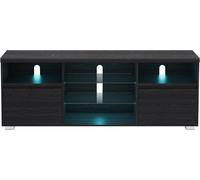 VASAGLE: Mueble de TV con iluminación LED, mesa de televisión, soporte para televisores de hasta 70 pulgadas, con estantes abiertos, 2 armarios con puertas, 160 cm