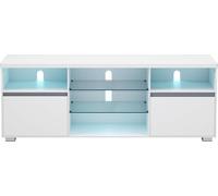 VASAGLE: Mueble de TV con iluminación LED, mesa de televisión, soporte para televisores de hasta 70 pulgadas, con estantes abiertos, 2 armarios con puertas, 160 cm